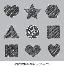 Geometric shapes with pattern black and white sketch