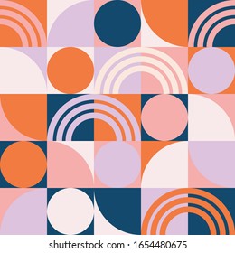 geometric shapes pattern with circles and stripes mid century modern inspired seamless pattern background