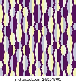 Geometric shapes pattern in deep purple, lilac, light yellow and khaki. Can be used for fashion graphics such as all-over print, home decor such as wallpapers, tablecloths, bedclothes or for wrapping