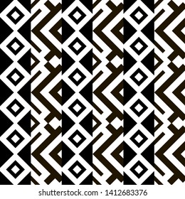 Geometric shapes pattern. Geometrical ornaments. Checkered square, rhombus abstract seamless vector black and white background.