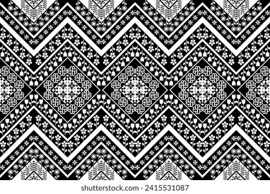 geometric shapes pattern tribal fabric designs The triangular circles are arranged in a pattern.black and white designs patterns for extile business, printing, curtains, carpets, pants sarong pillow