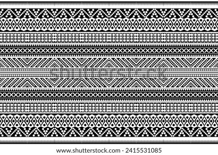 geometric shapes pattern tribal fabric designs The triangular circles are arranged in a pattern.black and white designs patterns for extile business, printing, curtains, carpets, pants sarong pillow