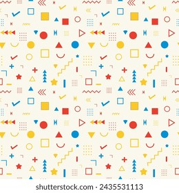 Geometric shapes patterns, Abstract, art, vectors and illustration. Simple and playful childish doodle backdrop. 