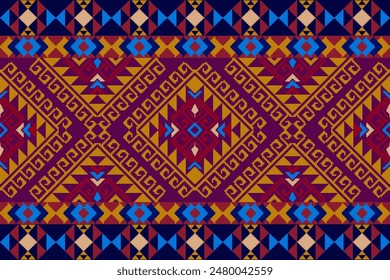 Formas geométricas y diseño de píxeles Vector patrón sin fisuras tradicional para la ropa étnica con fondo ornamento tribal azteca hecha a mano borde hermoso arte colorido.