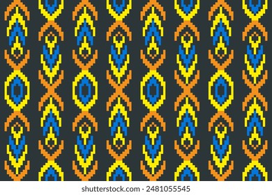 Geometric shapes and pixel design vector seamless pattern traditional for clothing ethnic with background aztec tribal ornament handmade border beautiful art colorful.