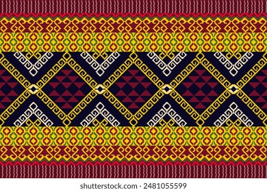 Geometric shapes and pixel design vector seamless pattern traditional for clothing ethnic with background aztec tribal ornament handmade border beautiful art colorful.