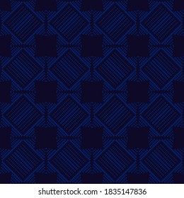 Geometric shapes from points. Digital ornament. Halftone. Seamless pattern. Vector illustration for web design or print.