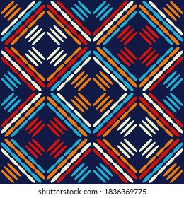 Geometric shapes from points. Digital ornament. Halftone. Seamless pattern. Vector illustration for web design or print.