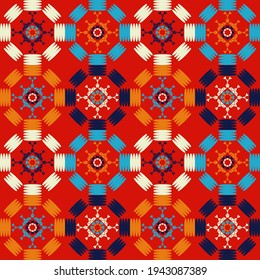 Geometric shapes from points. Digital ornament. Halftone. Seamless pattern. Vector illustration for web design or print.