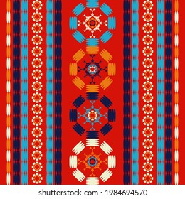 Geometric shapes from points. Digital ornament. Border. Halftone. Seamless pattern. Textile. Ethnic boho ornament. Vector illustration for web design or print.