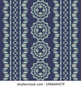 Geometric shapes from points. Digital ornament. Border. Halftone. Seamless pattern. Textile. Ethnic boho ornament. Vector illustration for web design or print.