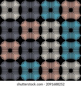 Geometric shapes from points. Digital ornament. Border. Halftone. Seamless pattern. Textile. Ethnic boho ornament. Vector illustration for web design or print.