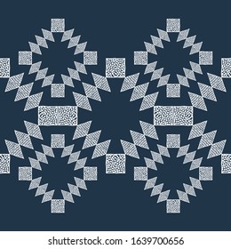Geometric shapes from points. Ethnic boho ornament. Seamless pattern. Tribal motif. Vector illustration for web design or print.