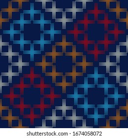 Formas geométricas desde puntos. Ornamento étnico boho.Patrón sin problemas. Motivo tribal. Ilustración vectorial para diseño web o impresión.