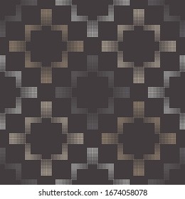 Geometric shapes from points. Ethnic boho ornament. Seamless pattern. Tribal motif. Vector illustration for web design or print.
