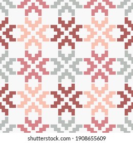 Geometric shapes from points. Mexican plaid. Seamless pattern. Design with manual hatching. Textile. Ethnic boho ornament. Vector illustration for web design or print.