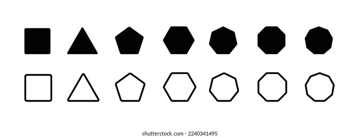 Geometric shapes, polygons with various number of sides vector icons set. Geometric shapes for designers