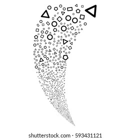 Geometric Shapes random fireworks stream. Vector illustration style is flat black iconic symbols on a white background. Object fountain created from scattered pictographs.