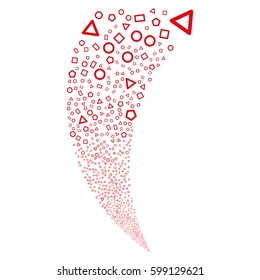 Geometric Shapes random fireworks stream. Vector illustration style is flat red iconic symbols on a white background. Object fountain created from scattered pictograms.