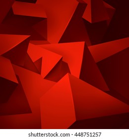 Geometric shapes red background, a lot of abstract objects, volume triangles and cubes, vector design wallpaper