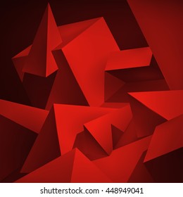 Geometric shapes red background, a lot of abstract objects, volume triangles and cubes, vector design wallpaper