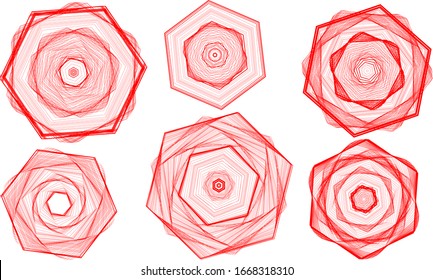 Geometric shapes from red lines on a white mono background vector illustration