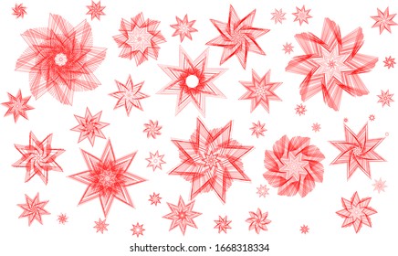 Geometric shapes from red lines on a white mono background vector illustration