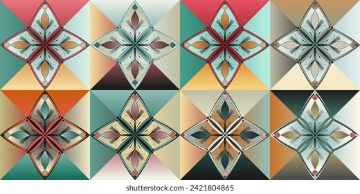 Geometric shapes rhombuses gradient ornament pattern tiles set