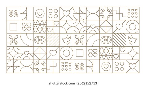 Geometric shapes romantic pattern outline