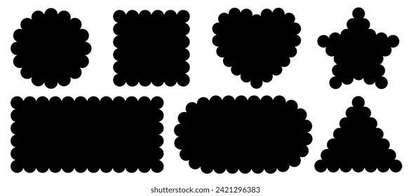 Geometric shapes with round sides, aesthetic memphis figures, brutal modern modern brutalist forms, wavy elements border