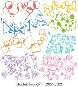 geometric shapes. round, square, triangle. handwritten illustrations.