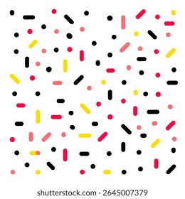 Geometric shapes scattered playfully on a clean field background