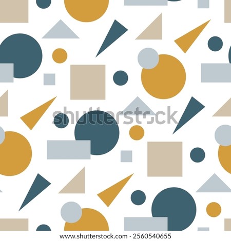 Geometric shapes for seamless abstract background. Circle, square, triangle, rectangle, dot for pattern repeat. Simple print for fabric, knitwear. Ornament for men's underwear, jacket, bag, outerwear.