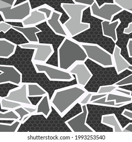 Geometric shapes seamless pattern with hexagonal elements. Abstract camo. Vector illustration. Print on fabric and clothes