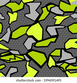 Geometric shapes seamless pattern with hexagonal elements. Abstract camo. Vector illustration. Print on fabric and clothes