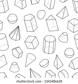 Geometric shapes seamless pattern. Isometric views. Vector background