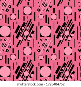 Geometric shapes seamless pattern. Scratches and attritions on pink background. Vector illustration.