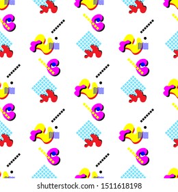 Geometric shapes seamless pattern. Title. White background.