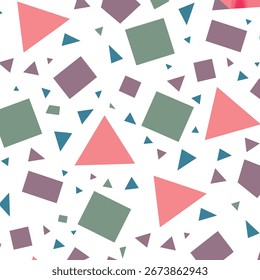 Geometric Shapes Seamless Pattern with Triangles Squares and Rectangles in a Playful Arrangement