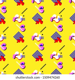 Geometric shapes seamless pattern. Yellow background.