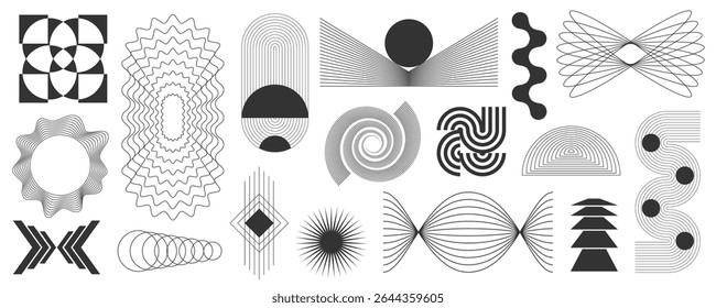 Geometric shapes set, abstract aesthetic contemporary line art, minimalist geometric shape decoration, elements and forms, trendy modern minimalist style design for poster, wall art, banner, cover