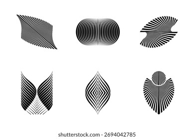 Conjunto de Formas geométricas, colección abstracta de Formas rayadas de arte de línea en blanco y negro.