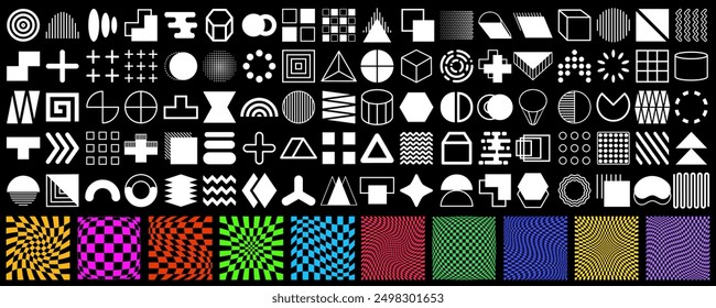Geometric shapes set, brutalist, y2k, boho, minimalist geometric shape decoration, elements and forms, trendy modern minimalist style design, retro and trendy design