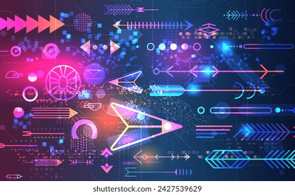 formas geométricas conjunto de diferentes figuras y flechas colección tecnología financiera fintech concepto horizontal