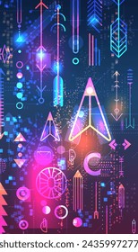 formas geométricas conjunto de diferentes figuras y flechas colección tecnología financiera fintech concepto vertical