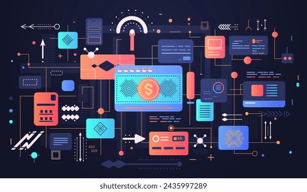geometric shapes set different figures and arrows collection financial technology fintech concept horizontal