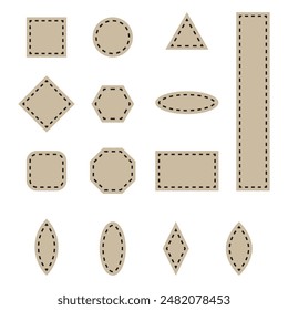 Geometric shapes set. Dotted line edges. Beige color theme. Vector graphic illustration.