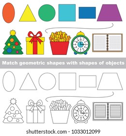 Geometric Shapes set to find the appropriate couple of objects, to compare and connect objects and their relevant pairs, the matching educational kid game with simple gaming level for preschool kids.