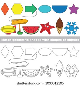 Geometric Shapes set to find the appropriate couple of objects, to compare and connect objects and their relevant pairs, the matching educational kid game with simple gaming level for preschool kids.