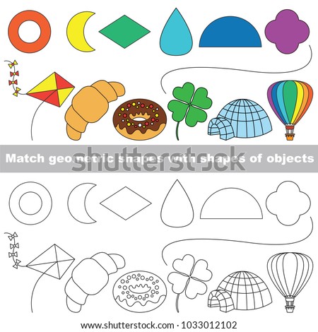 Geometric Shapes set to find the appropriate couple of objects, to compare and connect objects and their relevant pairs, the matching educational kid game with simple gaming level for preschool kids.